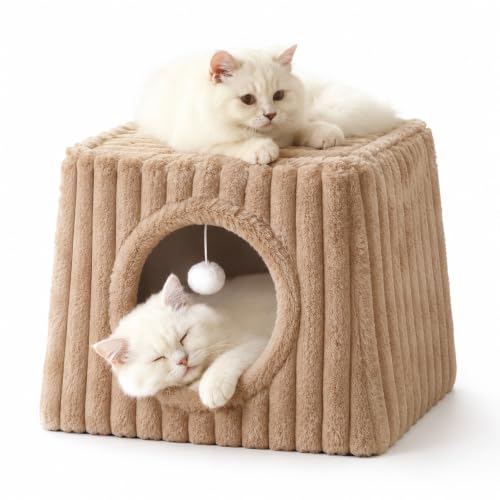 Cat Cave Bed 15.74"x13.77"x13.77" Large with Balls (Khaki / Large)