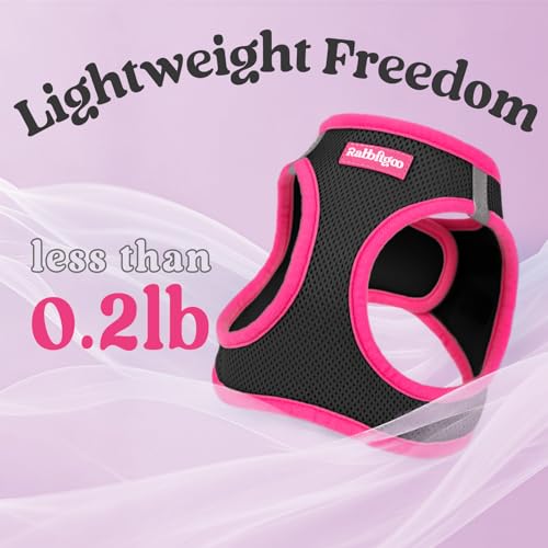 Dog Harness Small Sized and Leash Set (Black & Rose Red / S (Chest: 15.1"-16.5"))