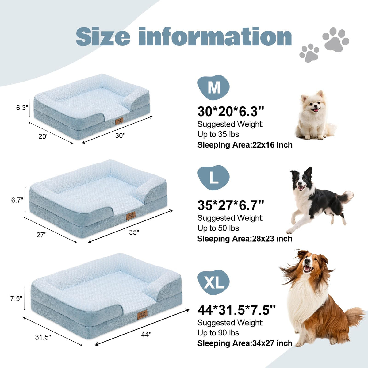 Orthopedic Dog Beds Large Sized Dog (Light Blue/Light Grey / 36.0" L x 27.0" W x 6.7" Th)