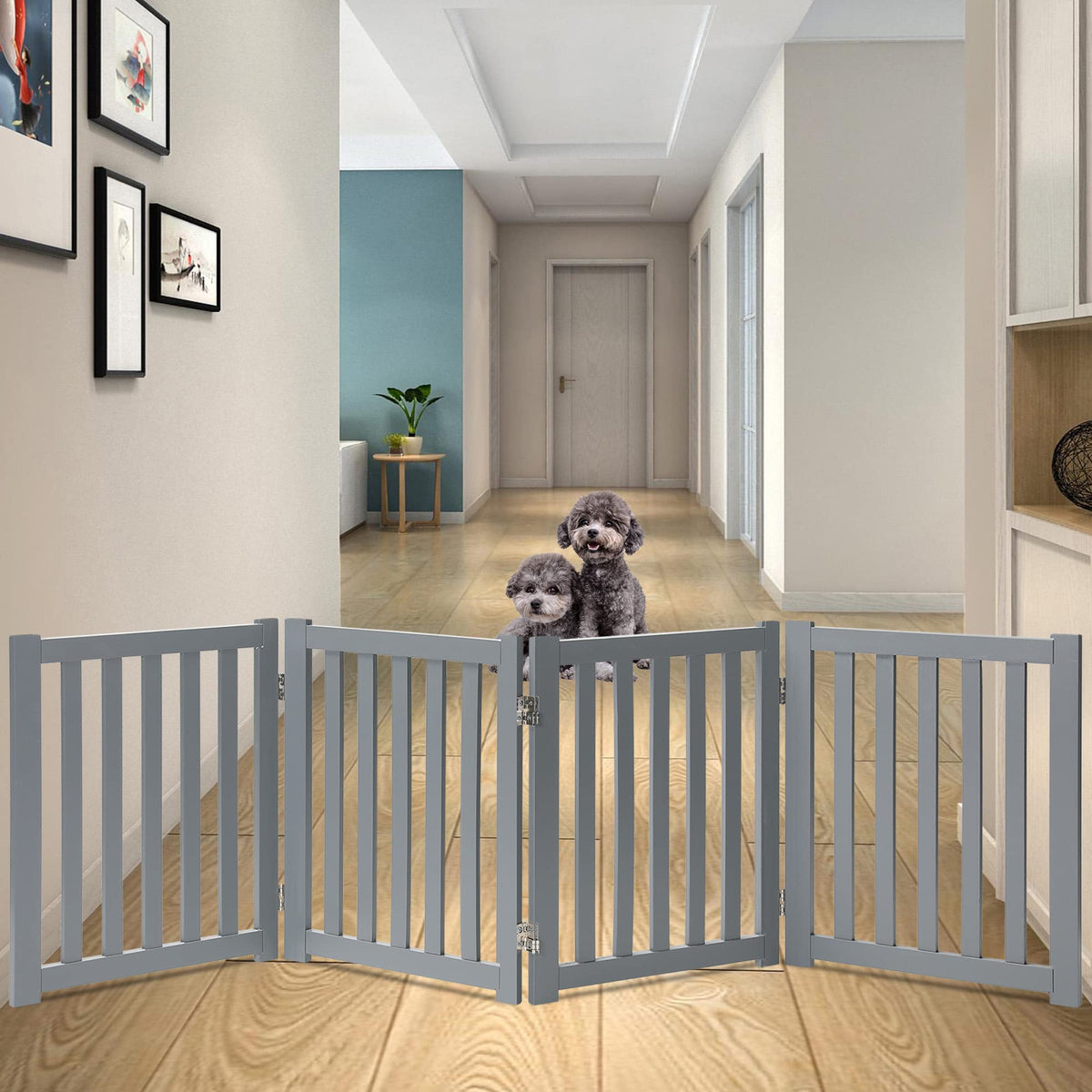 Wooden Free Standing Dog Gate 80" W x 24" H (Gray / 80"W x 24"H)