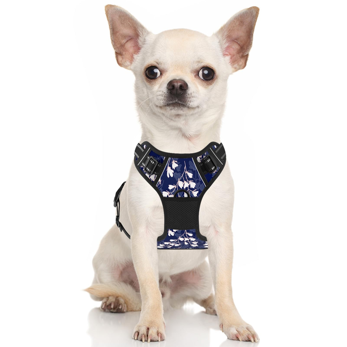 No Pull Dog Harness (Blue White Flowers / X-Small)
