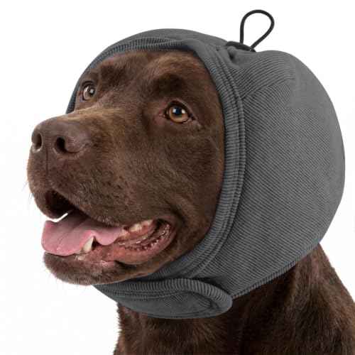 Dog Ear Muffs Noise Protection Thick Padded Dog Calming Hoodie (Light Grey / Large)