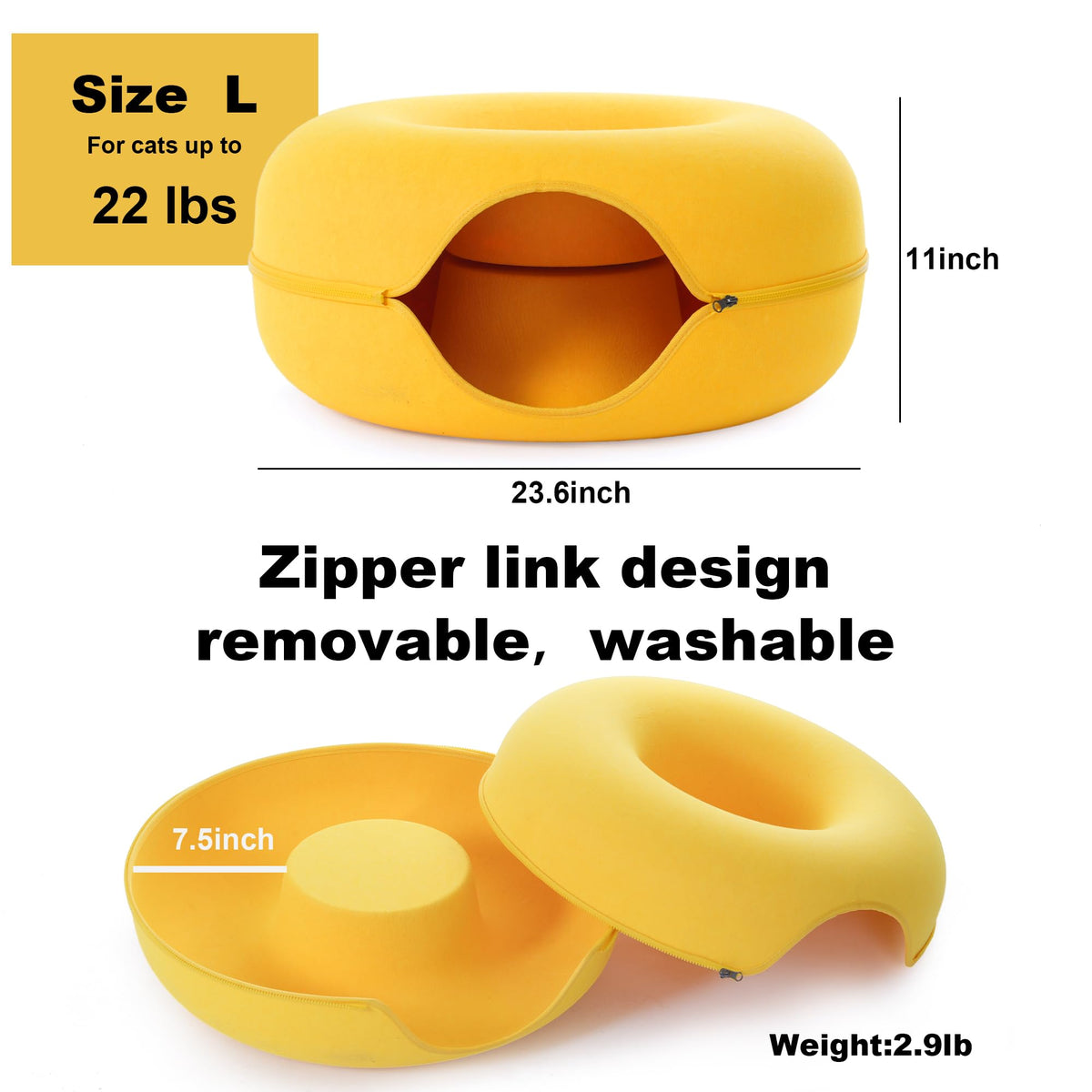 Large Cat Tunnel Bed for Indoor Cats with 3 Toys (L(24x24x11) / Yellow)