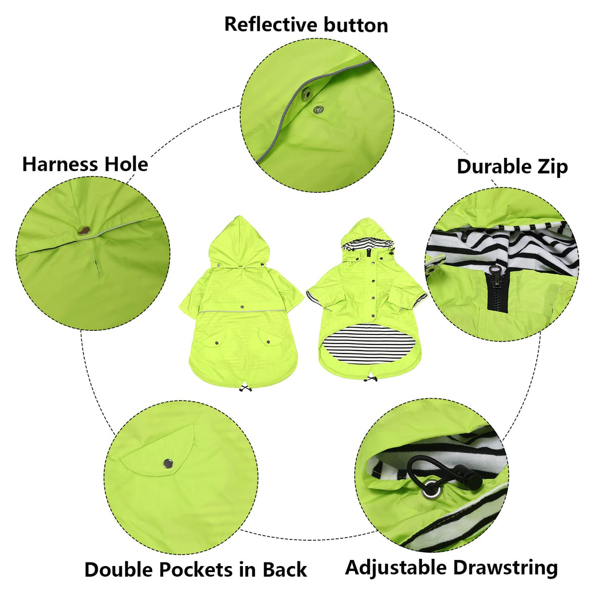 Dog Zip Up Raincoat with Reflective Buttons (Small / Light Green)