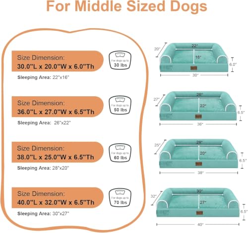 Orthopedic Dog Bed for X (Aqua Blue / 40.0"L x 32.0"W x 6.5"Th)