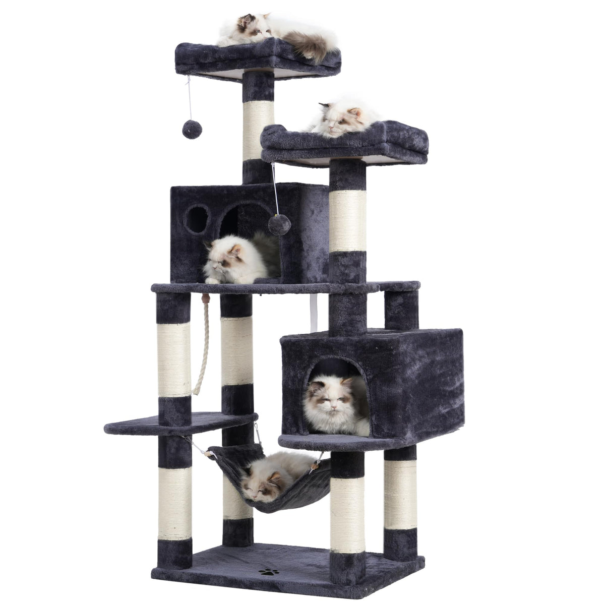 Cat Tree Tower with Sisal Scratching Posts (53.7 Inches / Smoky Gray)