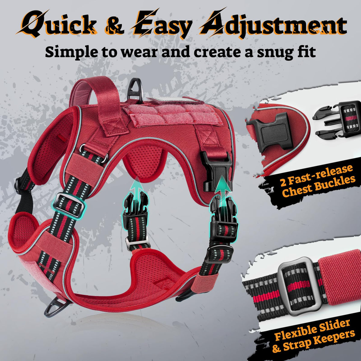 Tactical Dog Harness for Small Dogs (S(Chest:16.1"-31.5",Neck:15.4"-21.6",Back:7.1") / Red)