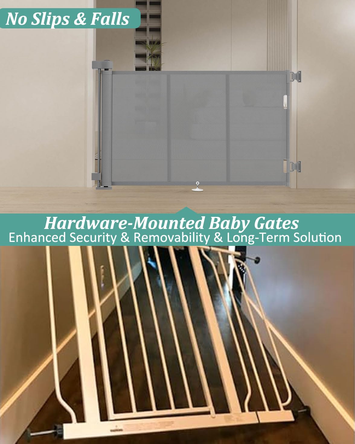 71 inch Reinforced Retractable Baby Gates 34 inch Tall (Gray / 34" Tall x 71" Wide)