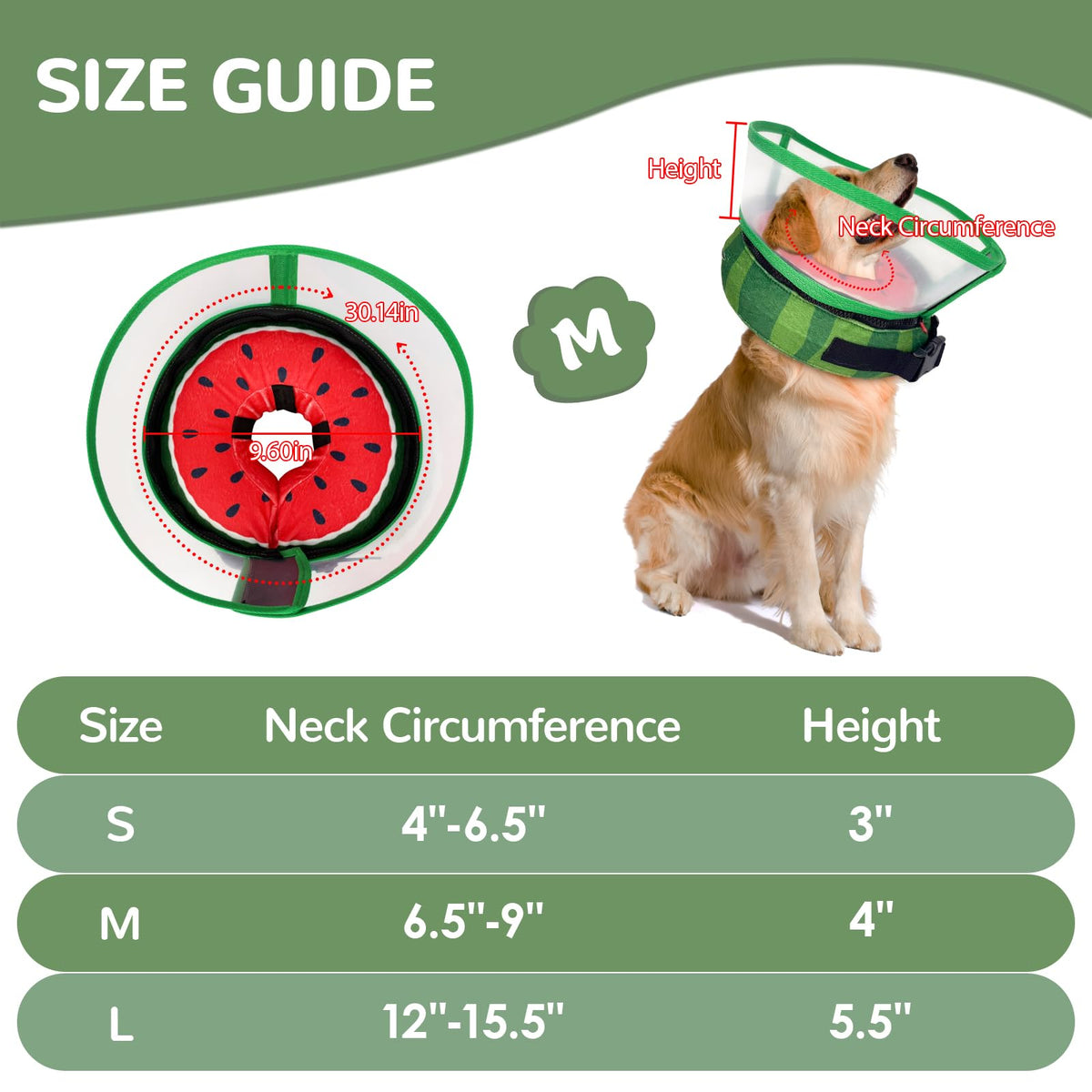 Inflatable Dog Cone Collar with Anti (Watermelon / L(Neck:12-15.5''))
