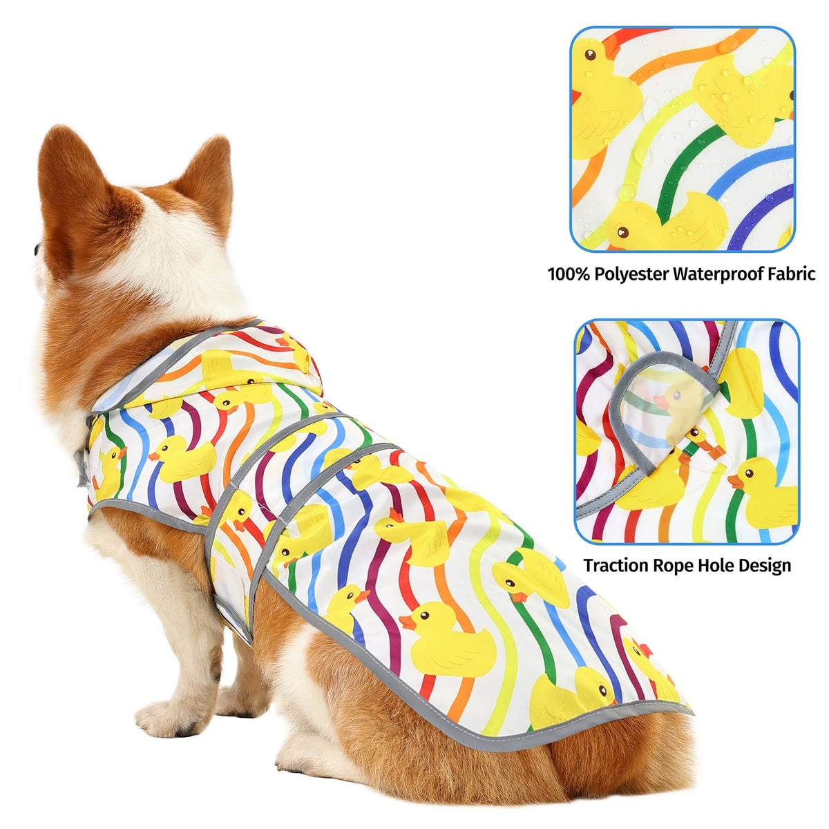 Dog Raincoat for Large Dogs (Rainbow Ducks / Large)