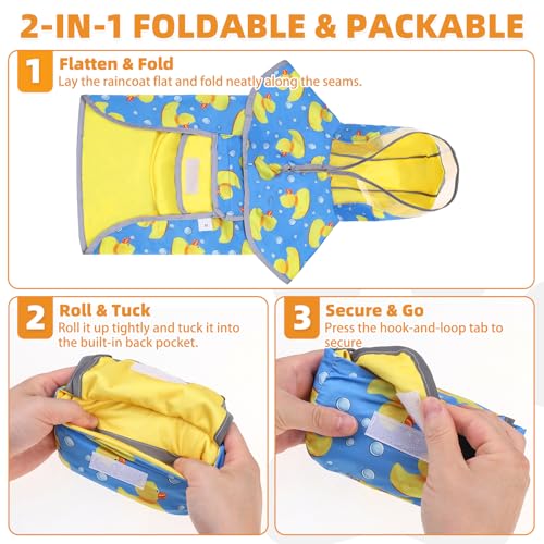 2-in-1 Reversible Small Dog Raincoat, Hooded Rain Jacket Poncho (S:5-15lbs / YELLOW)