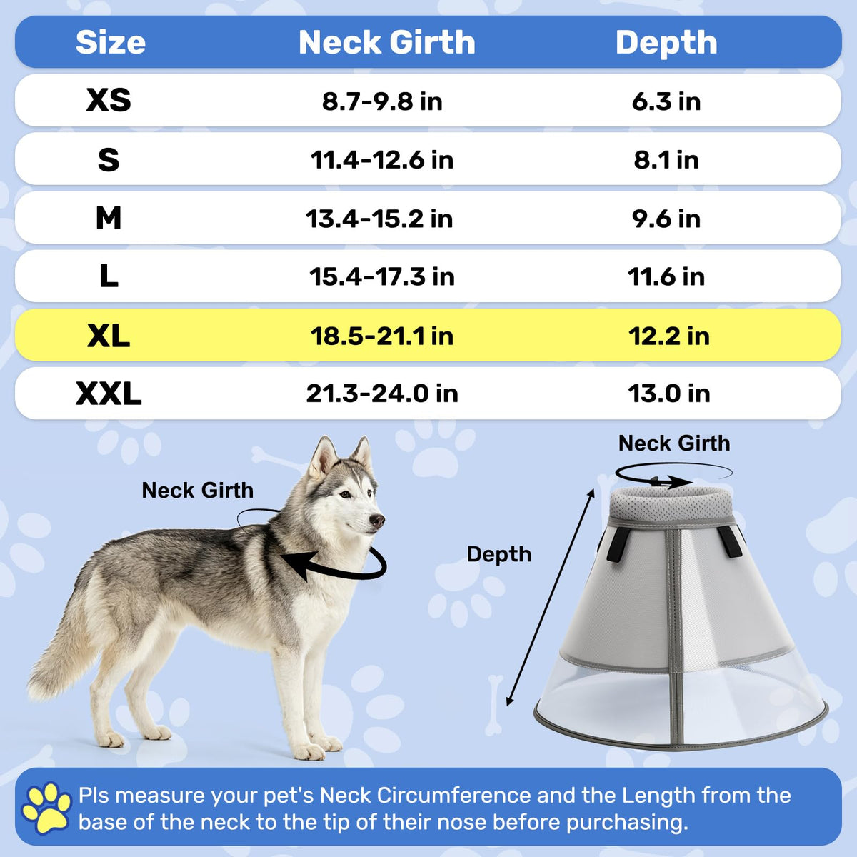 Dog Cone to Stop Licking (XL (Neck: 18.5-21.1") / Grey)