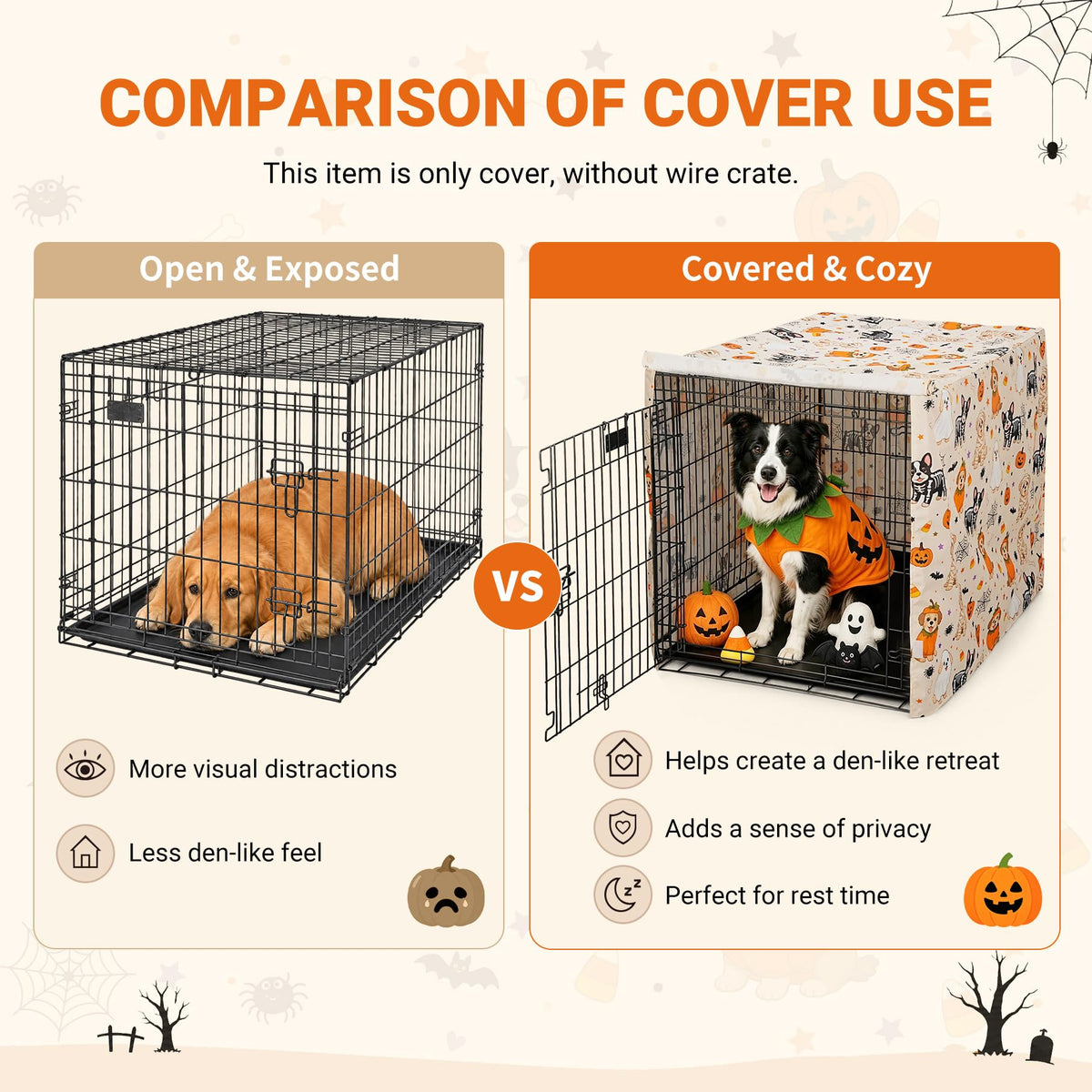 Halloween Pattern Dog Crate Cover (Orange Pup Print / 42.0"L x 28.0"W x 30.0"H)