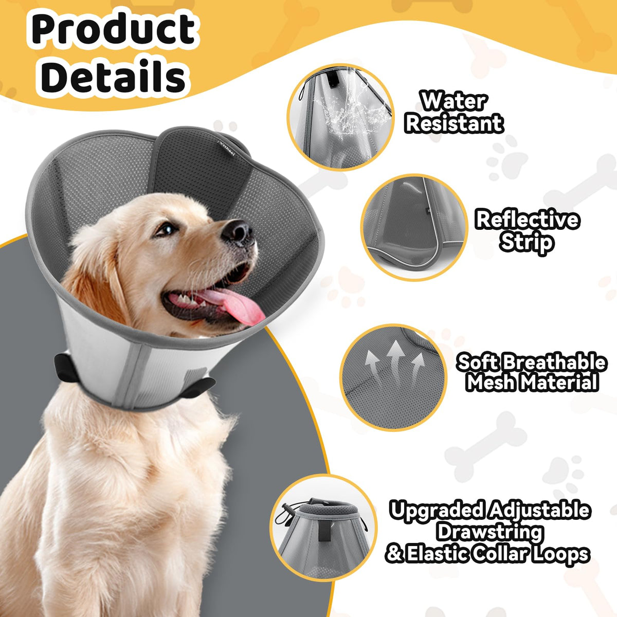 Dog Cone Collar for Large Medium Dogs (S (Neck: 11.4-12.6") / Grey)