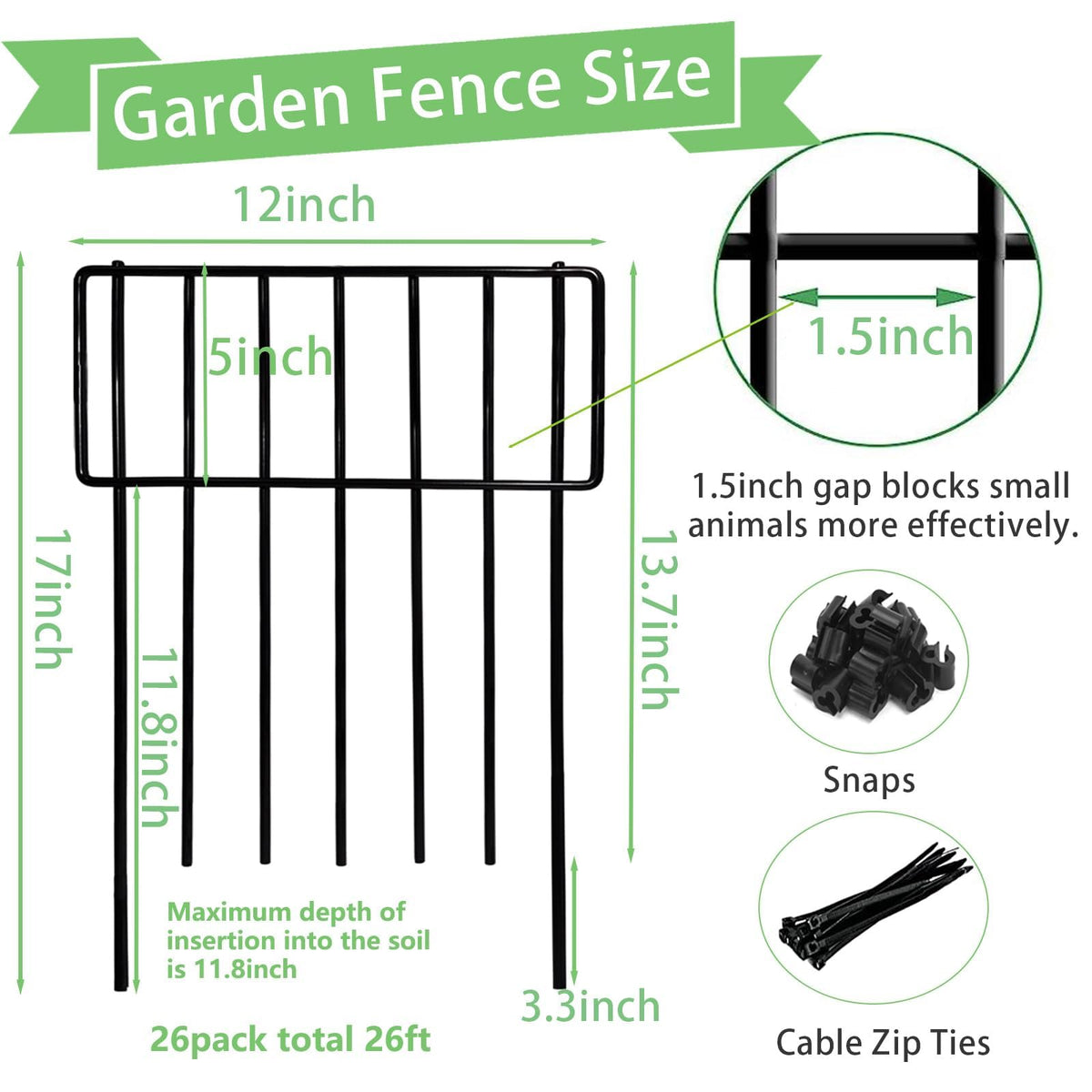 Animal Barrier Fence (Black / 26 Pack,26Ft)