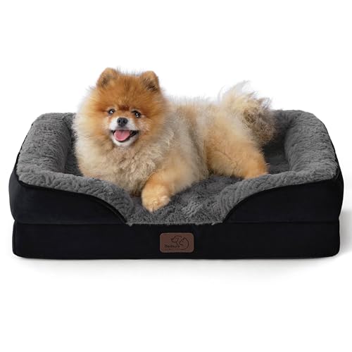 Orthopedic Dog Beds for Small Dogs (Plush-Black / 24"l X 18"w X 6"th)