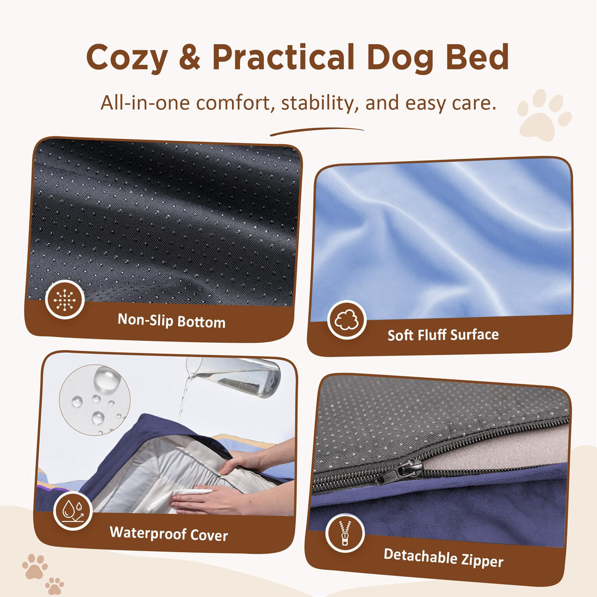 Orthopedic Dog Bed for Extra Large Dogs with Bolster (42.0"L x 30.0"W x 8.5"Th / Twilight Wave)