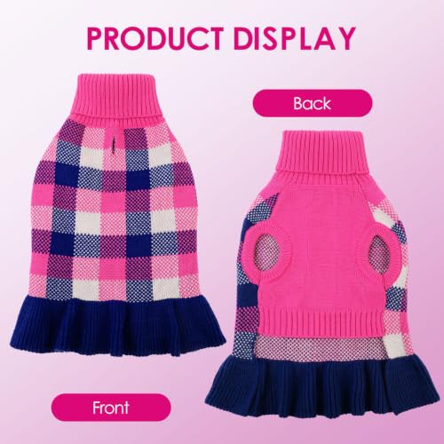 Dog Sweater Dress Plaid Knitwear for Large Dogs Girl Christmas Clothes (Navy / X-Large)