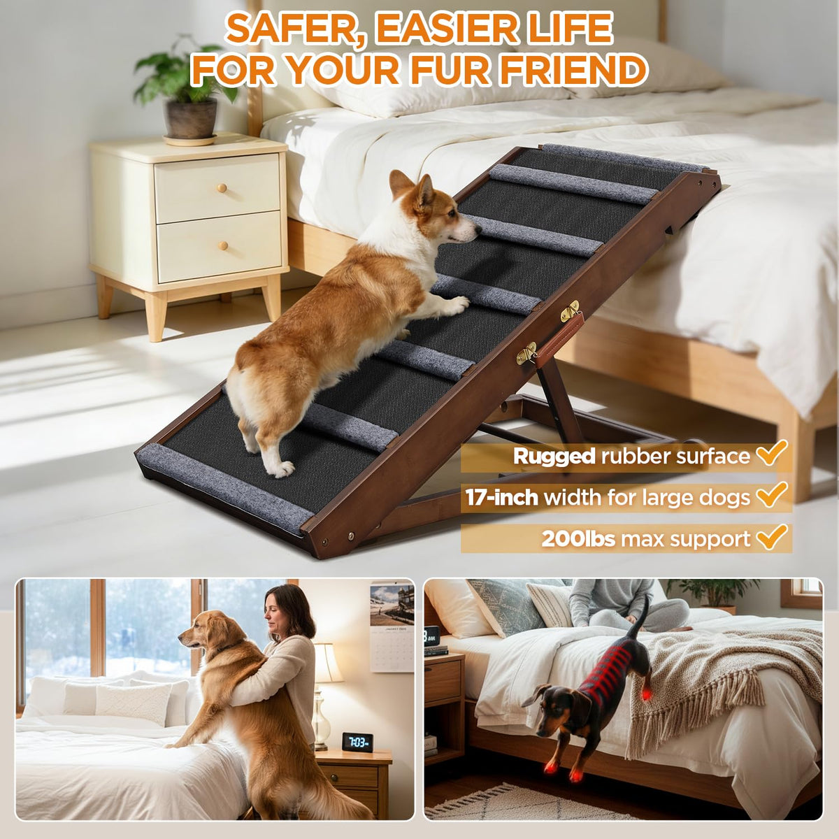 Dog Ramp for Bed (Black / Large)