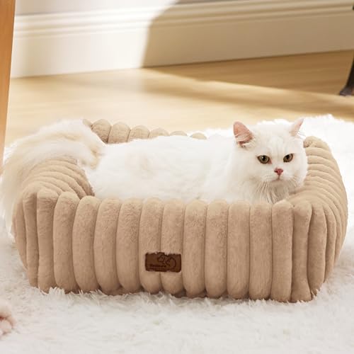 ComfyFleece® Cute Dog Bed for Small Dogs & Cats (20.0"L x 19.0"W x 6.0"Th / Sandy Beige)