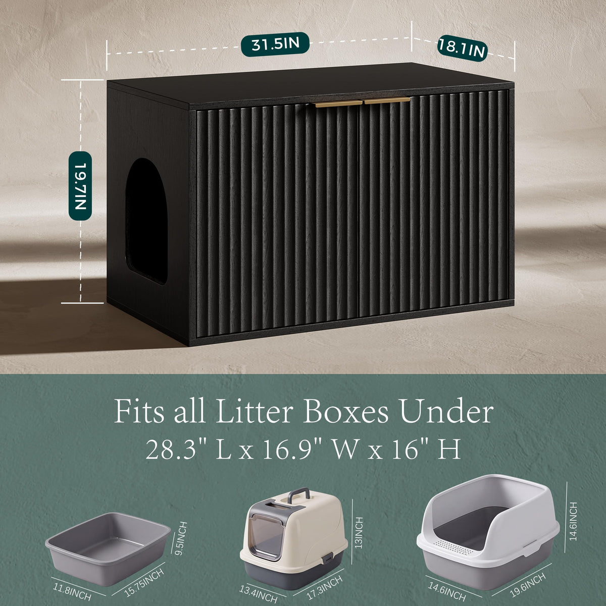 31.5" Cat Litter Box Enclosure Furniture (Black)