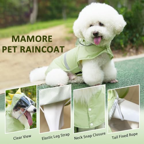 Dog Raincoat Waterproof Reflective Adjustable Hooded Dog Rain Coat with Leash Hole (Green Dinosaur / XXX-Large(77-95lb))