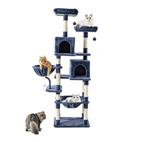 71 Inch Large Cat Tree Tower with Sisal Scratching Post (Dark Grey / 71 Inches)