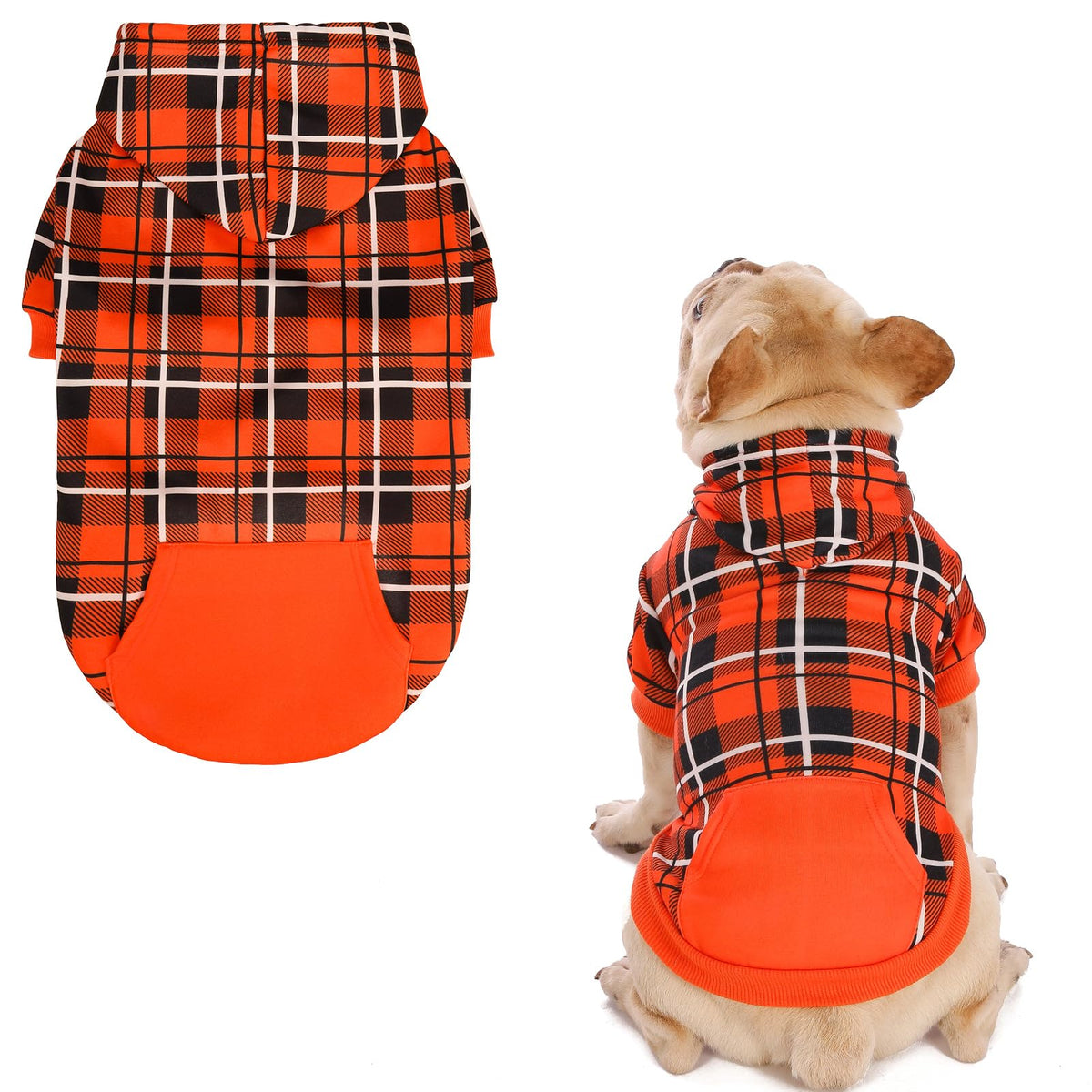 Plaid Dog Hoodie (Orange / S-Medium)