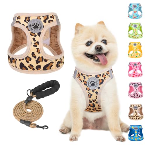 Step in Dog Harness and Leash Set (Small(Chest Girth 14.5" - 16") / Leopard Khaki)