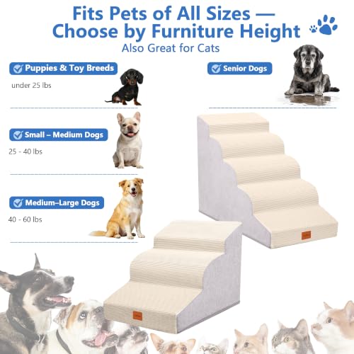 3 Step Curved Dog Stairs 15.7" H for Small Dogs Low Couch & Sofa (Cream Beige / 15.7x22.4x15.7in)