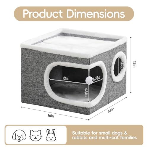 Cat Beds for Indoor Cats (Grey / 16"D x 16"W x 13"H)