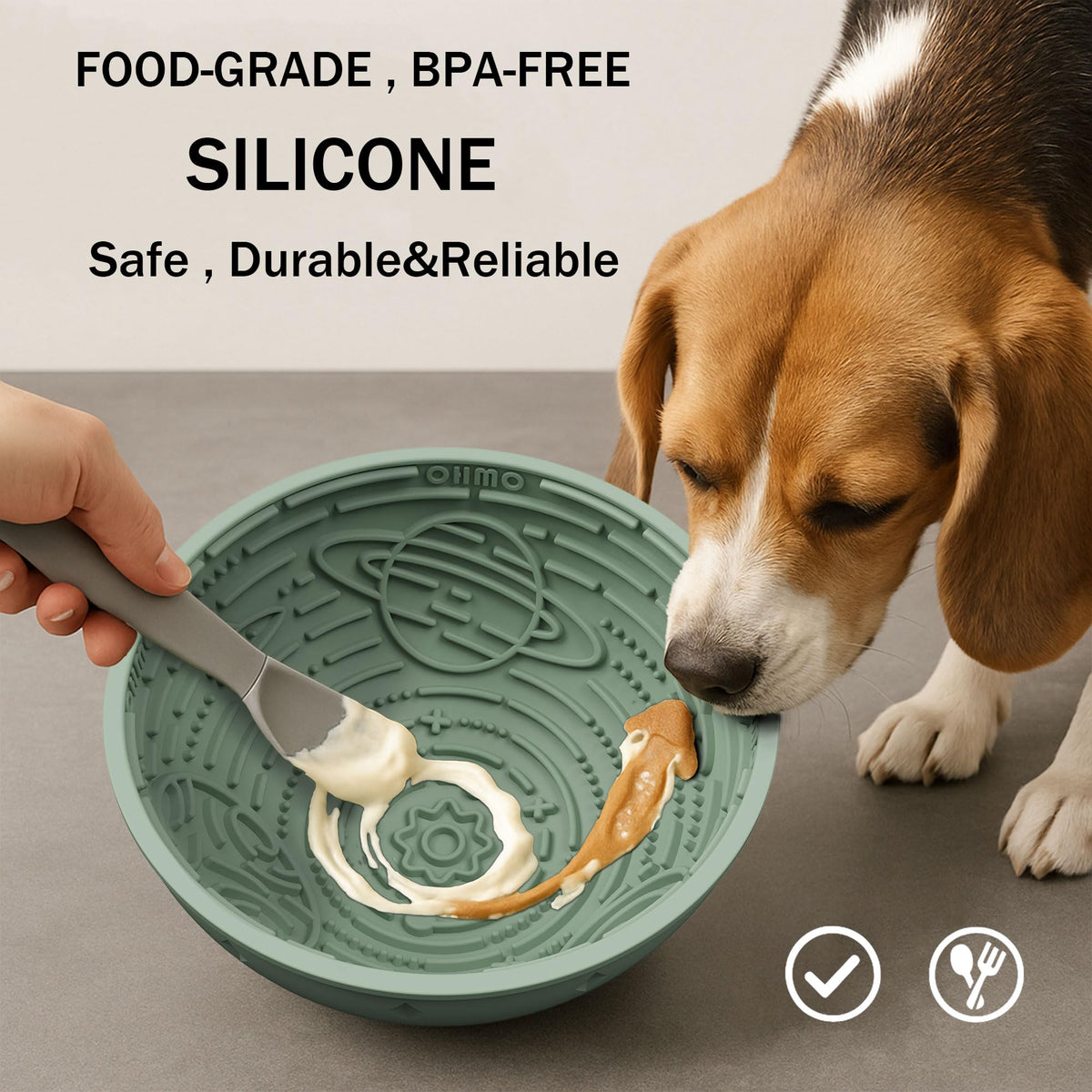 Slow Feeder Bowl & Lick Mat for Dogs (Sage Green / 6.3"L x 6.3"W)