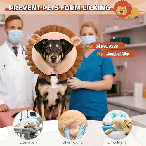 Inflatable Dog Cone Collar Alternative After Surgery (Lion Brown / L (Neck:16-18in))