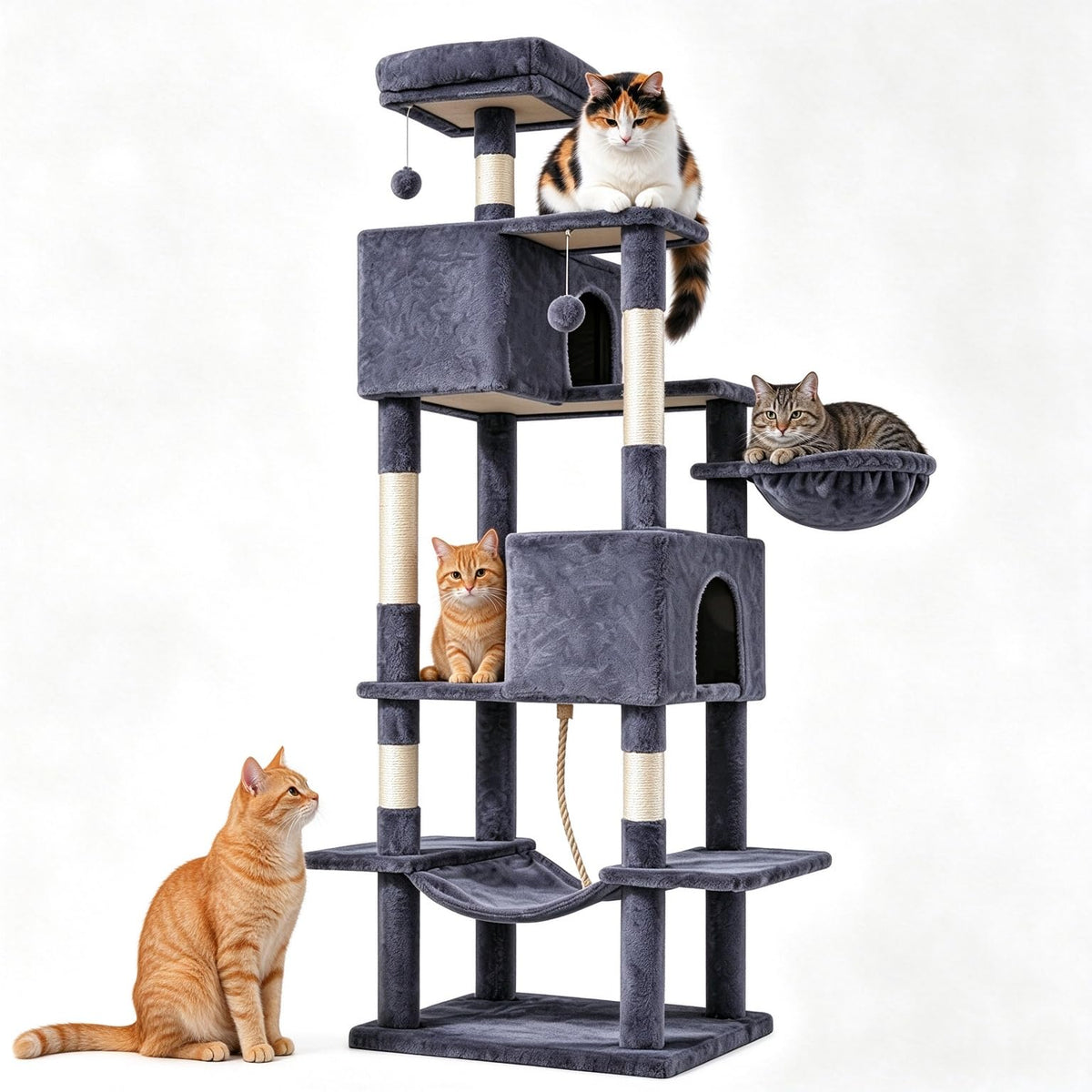 Large 66 Inch Cat Tree Tower with Scratching Post (Dark Grey / 67"x23"x19")