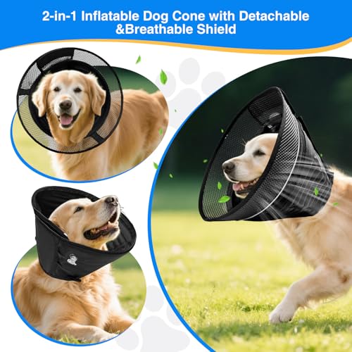 Inflatable Soft Dog Cone Collar (Black / L(Neck Girth: 16.5''-18.5''))