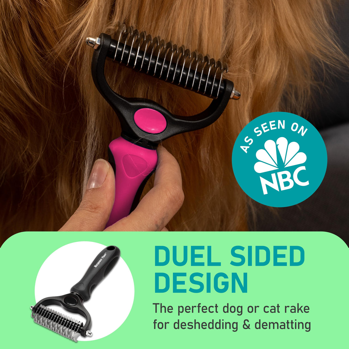 Hair Brush Double Sided Shedding (Pink / Large)