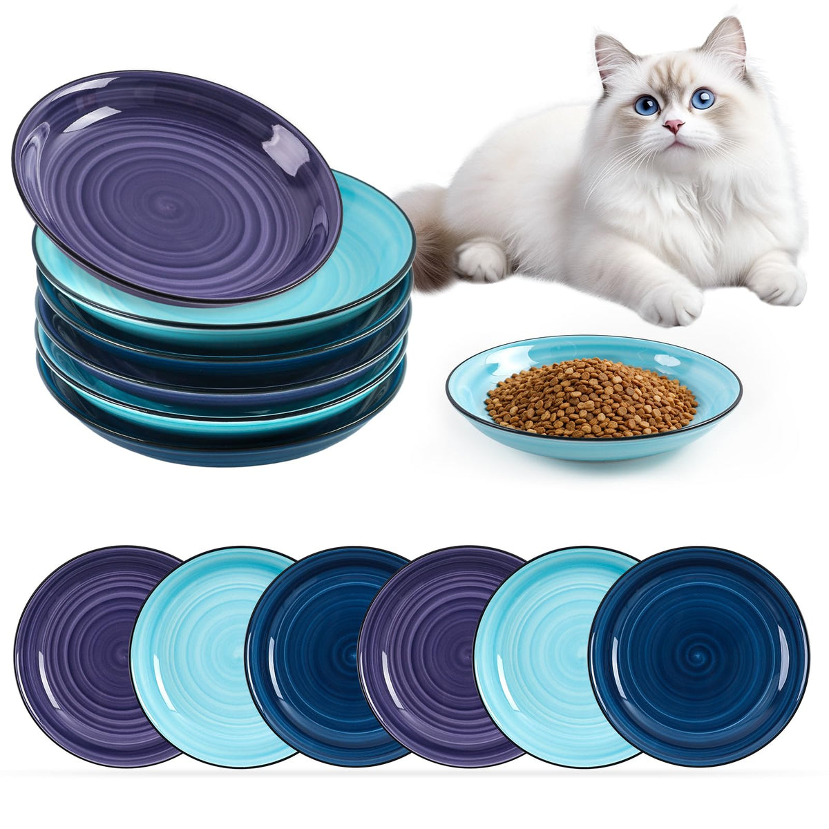 Ceramic Cat Bowls (3 Colors-6P-B)