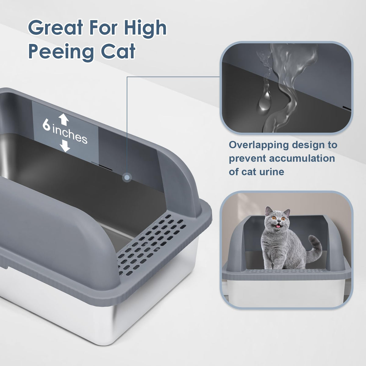 XL Enclosed Stainless Steel Cat Litter Box for Big Cats (Grey & Sliver / Large)