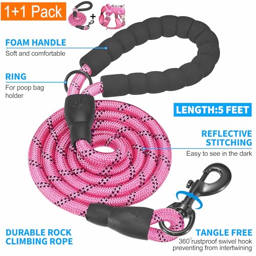 Tactical No Pull Dog Harness with Leash (Pink Camo / Large)