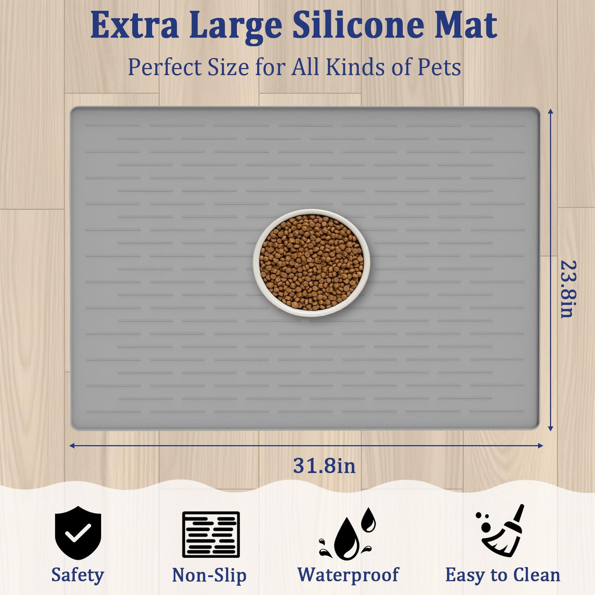31.8"x23.8" Extra Large Pet Food Mat (Dark Gray / 31.8"L x 23.8"W)