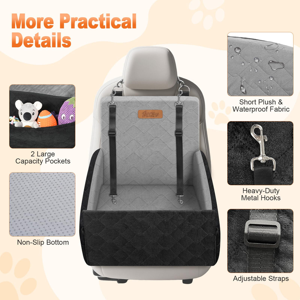 Elevated Dog Car Seat for Small and Medium Dogs Up to 35 lb (Black & Gray / Single Seat)