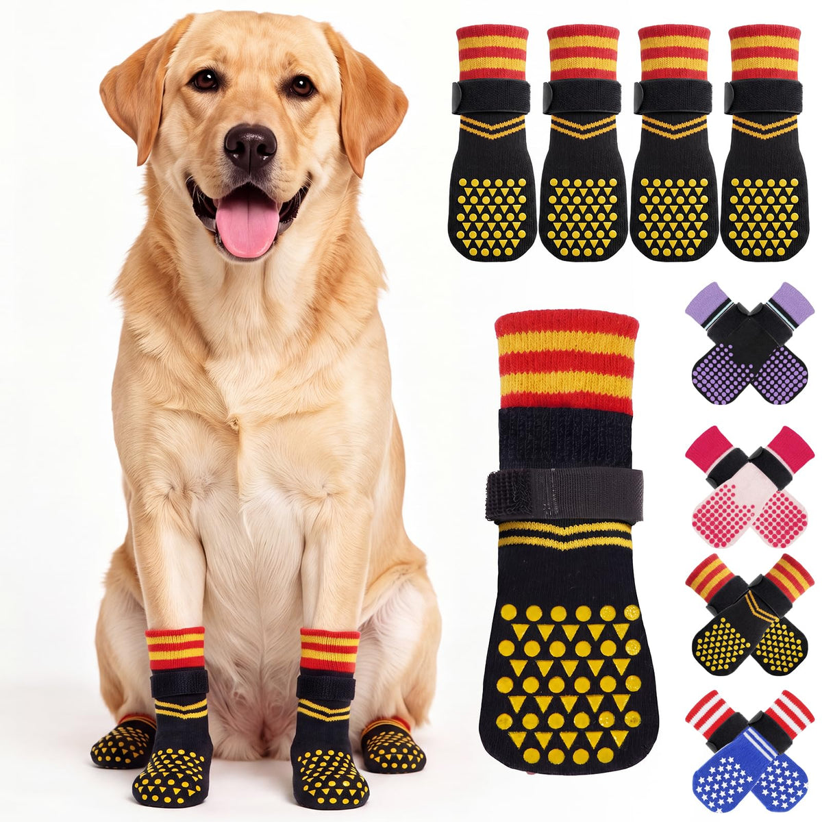 2 Pairs Anti Slip Dog Socks with Grips (Xl(paw width: 3.3") / Black)