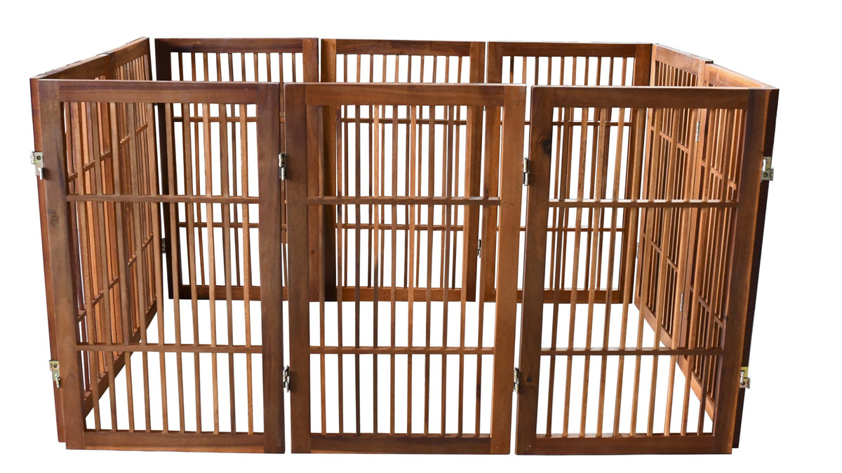 Pet Dog Gate Freestanding (10 Panel 30" Tall / Brown Pet Gate)
