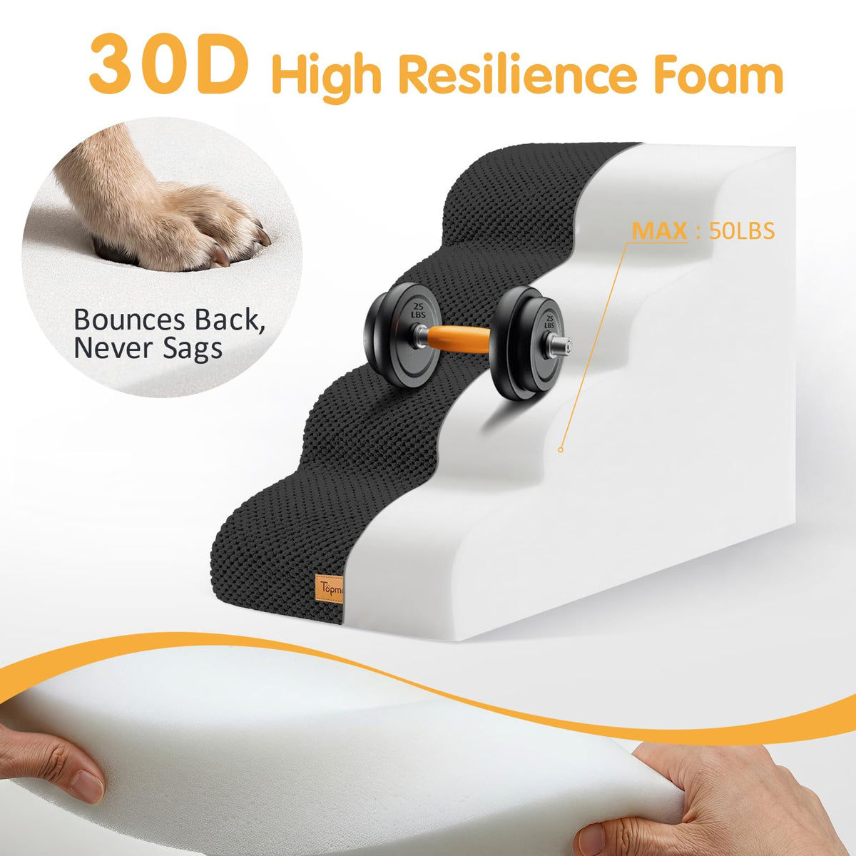High Density Foam Dog Steps 4 Tiers (Black / 28.5*15.7*20.5)
