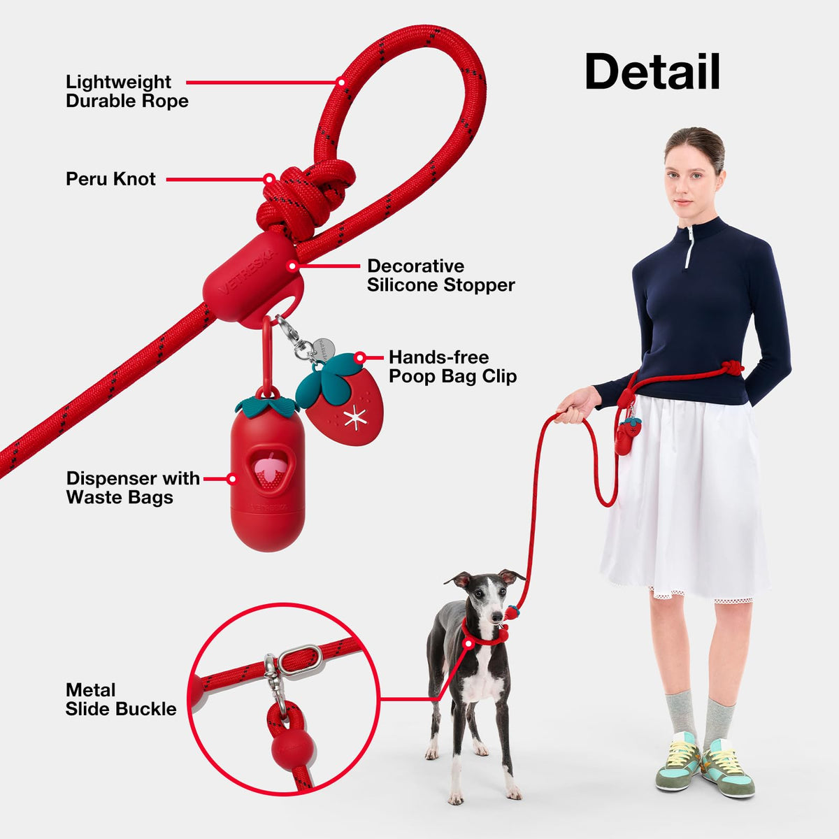 Hands Free Dog Leash (Strawberry Red)