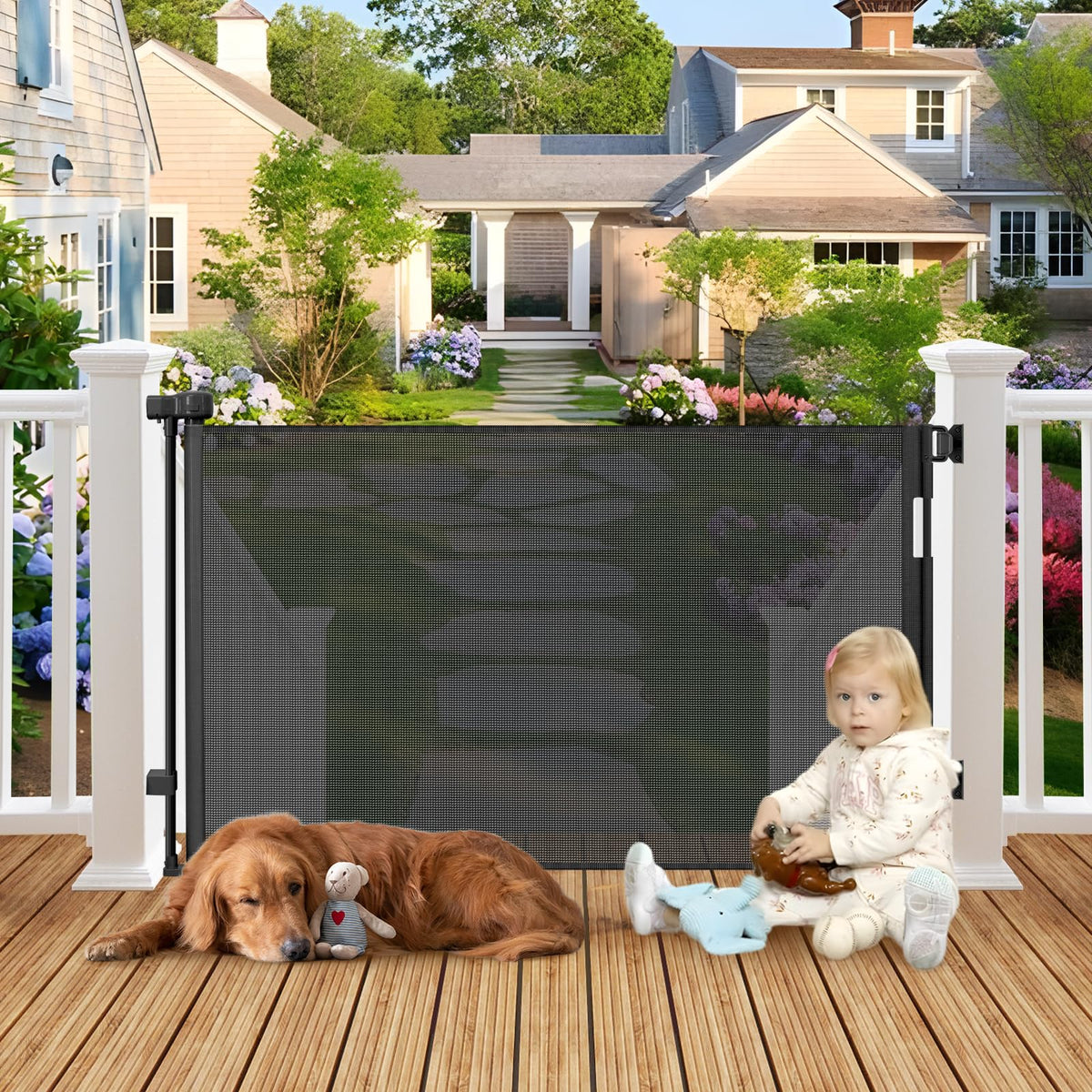 Weatherproof Outdoor Retractable Gate for Dogs (Black / 35" X 55")