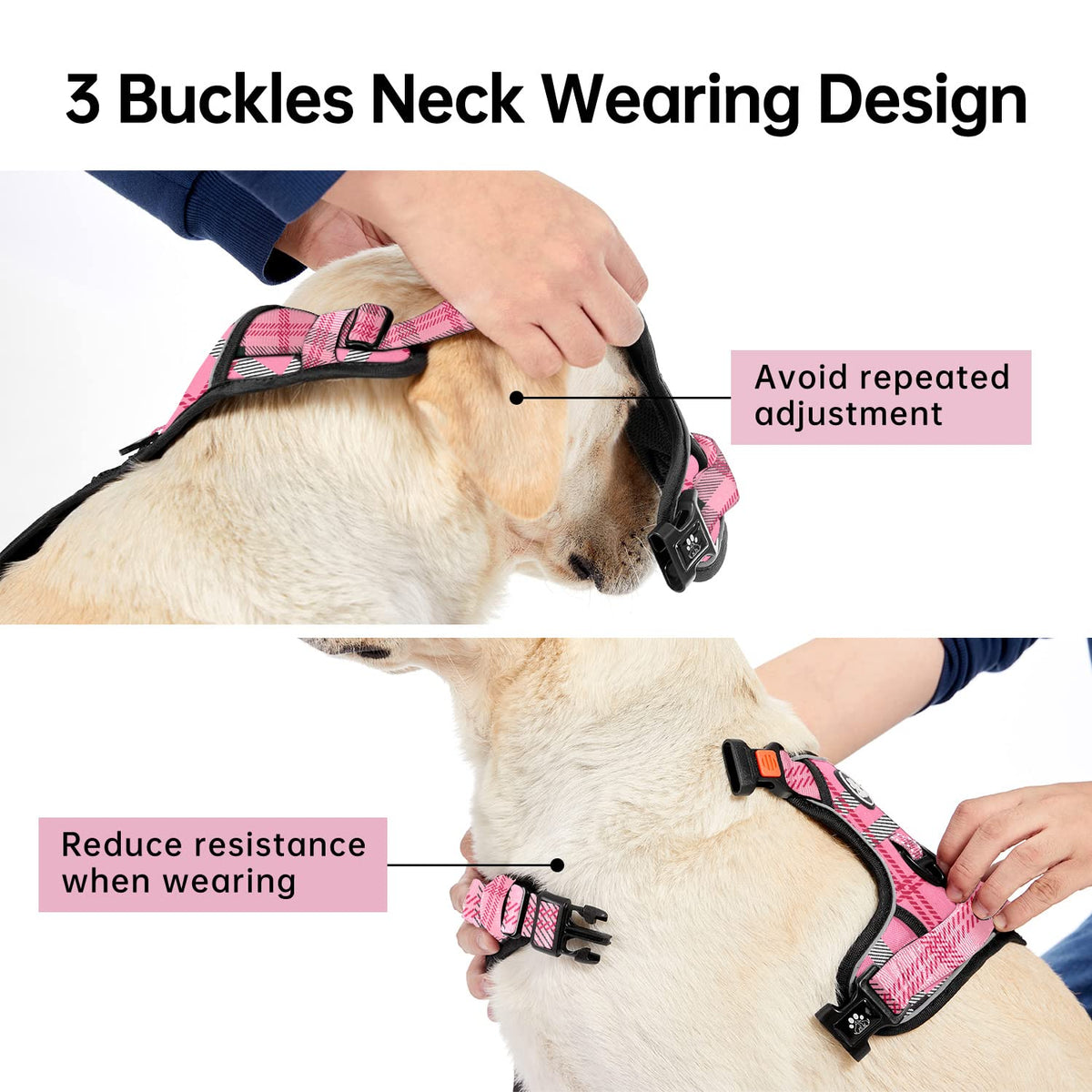 No Pull Dog Harness for Large Dogs (Checkered Pink / X-Large)