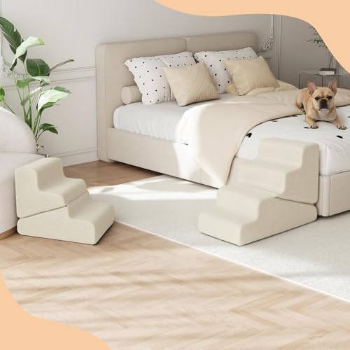 Dog Ramp for Bed (Beige / Standard 4 Step)