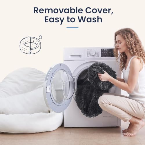 Calming Washable Dog Beds Large Sized Dog (Dark Grey / 36.0"L x 36.0"W x 8.0"Th(Removable))