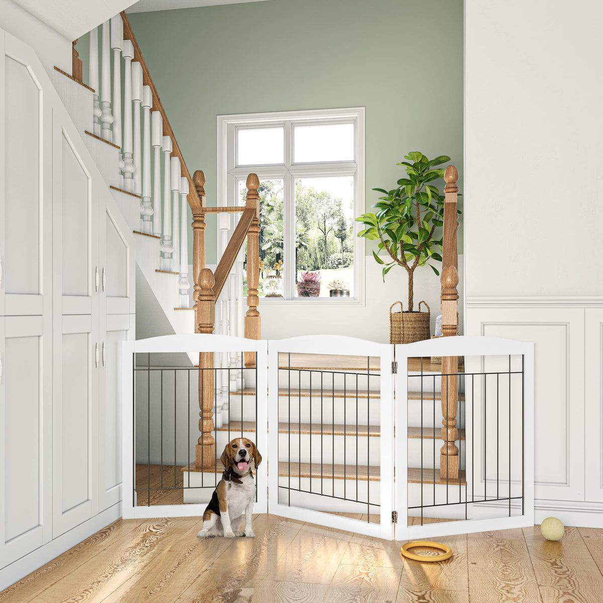 Extra Wide Dog gate for The House (White / 【3 Panels】72"W x 32"H)